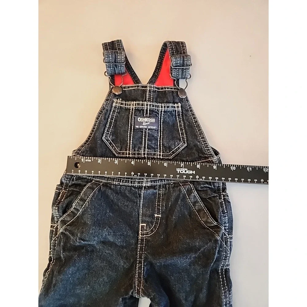 OshKosh B'gosh Toddler Overalls Blue Denim Red Fleece Lined Snaps Sz 12 Mos